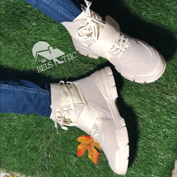 Retro Cream High Top Lace Up Sneaker Boot - Picture 2 of 7